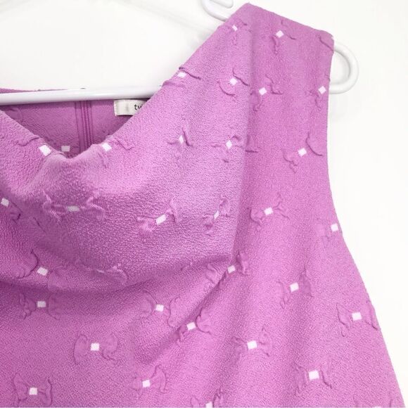 Tyler Böe Pinkish Purple White Bow Textured Sleeveless Drape Neck Pencil Dress - Picture 5 of 14